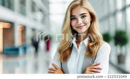 金髮碧眼的女商人雙臂交叉 金髮碧眼的女商人雙臂交叉 122531049