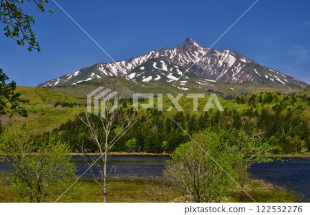 Mount Rishiri in early summer against the blue sky 122532276