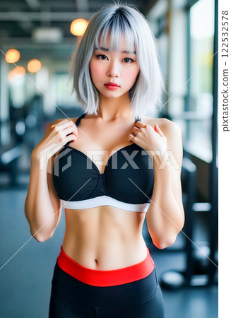 訓練服：年輕女子在健身房訓練 [AI 產生的圖像] 122532578