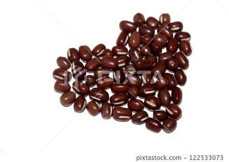 A Close Up of Dried Mixed Beans and Pulses on a White Background 122533073