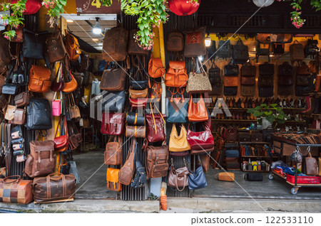 leather bags and accessories store in Hoi An market in Vietnam 122533110