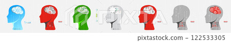 Collection of seven android heads. Image of artificial intelligence. Vector. Collection of seven android heads. Image of artificial intelligence. Vector. 122533305