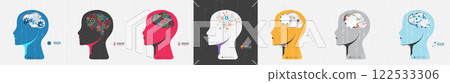 Collection of seven android heads. Image of artificial intelligence. Vector. Collection of seven android heads. Image of artificial intelligence. Vector. 122533306