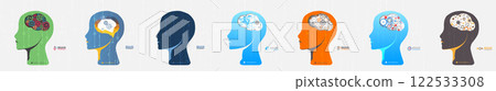 Collection of seven android heads. Image of artificial intelligence. Vector. Collection of seven android heads. Image of artificial intelligence. Vector. 122533308