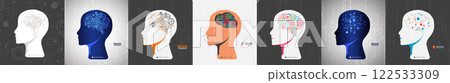 Collection of seven android heads. Image of artificial intelligence. Vector. Collection of seven android heads. Image of artificial intelligence. Vector. 122533309