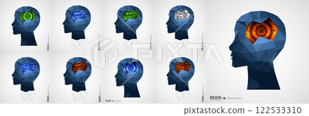 Collection of seven android heads. Image of artificial intelligence. Vector. Collection of seven android heads. Image of artificial intelligence. Vector. 122533310