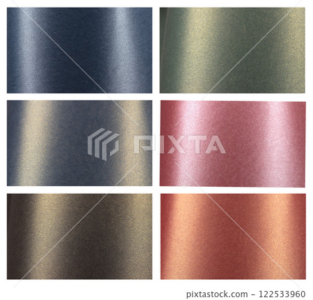 Metallic paper background set with pearlescent gradients in blue, pink, green, beige, and black. 122533960