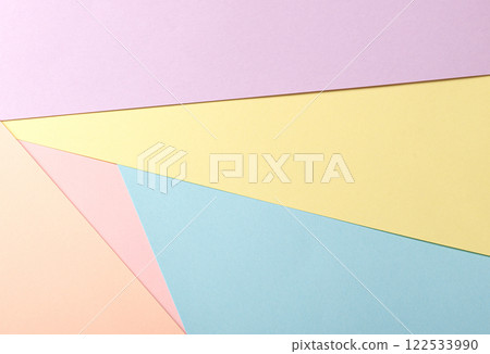 Pastel abstract geometric paper background with lavender, yellow, blue, peach, and pink tones 122533990