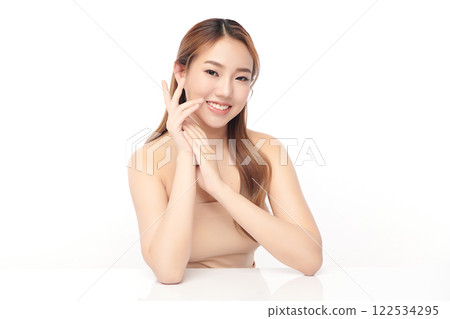 Beautiful young asian woman with clean fresh skin on white background, Face care, Facial treatment, Cosmetology, beauty and spa, Asian women portrait. 122534295