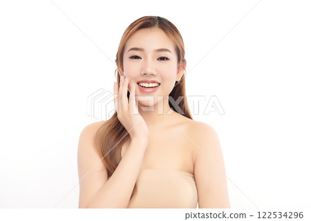 Beautiful young asian woman with clean fresh skin on white background, Face care, Facial treatment, Cosmetology, beauty and spa, Asian women portrait. 122534296