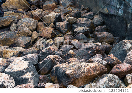 Close-Up of a Pile of Large Stones Creating a Natural Pattern Close-Up of a Pile of Large Stones Creating a Natural Pattern 122534551