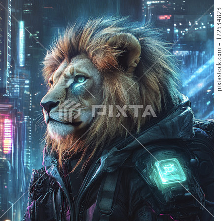 Cyberpunk lion AI image 122534823