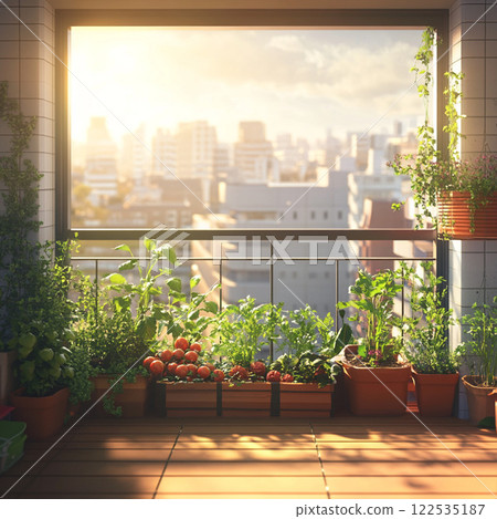 陽光下生長的彩色陽台花園 陽光下生長的彩色陽台花園 122535187