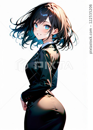 A woman in a suit looking back A woman in a suit looking back 122535206