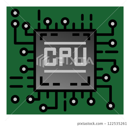 Illustration of a CPU, which performs calculations in the electronic circuits that determine the performance of a computer Illustration of a CPU, which performs calculations in the electronic circuits that determine the performance of a computer 122535261