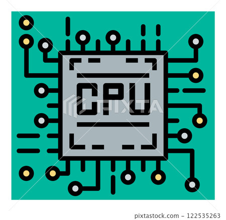Illustration of a CPU, which performs calculations in the electronic circuits that determine the performance of a computer Illustration of a CPU, which performs calculations in the electronic circuits that determine the performance of a computer 122535263