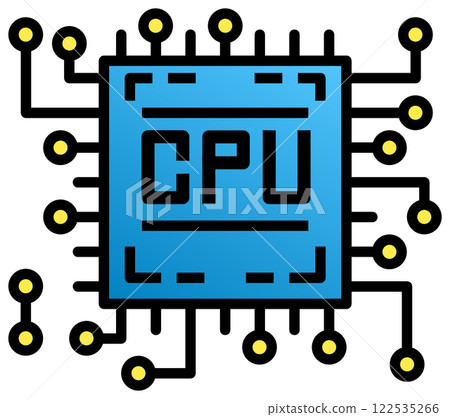 Illustration of a CPU, which performs calculations in the electronic circuits that determine the performance of a computer 122535266