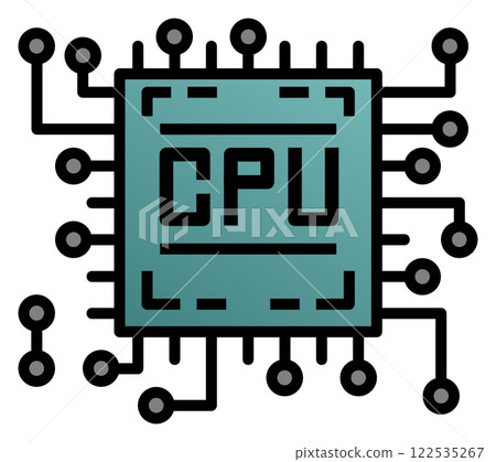 Illustration of a CPU, which performs calculations in the electronic circuits that determine the performance of a computer Illustration of a CPU, which performs calculations in the electronic circuits that determine the performance of a computer 122535267