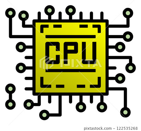 Illustration of a CPU, which performs calculations in the electronic circuits that determine the performance of a computer 122535268