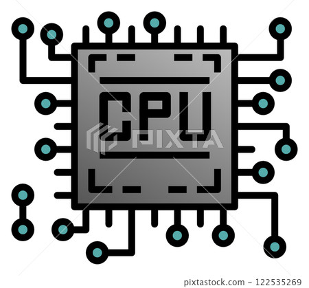 Illustration of a CPU, which performs calculations in the electronic circuits that determine the performance of a computer 122535269