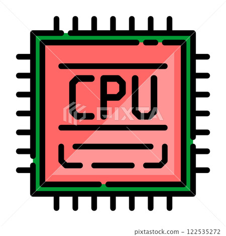 CPU 圖示,它在電子電路中執行計算,從而決定電腦的效能 CPU 圖示,它在電子電路中執行計算,從而決定電腦的效能 122535272