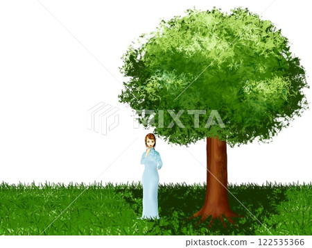 Beautiful girl standing in the shade 122535366