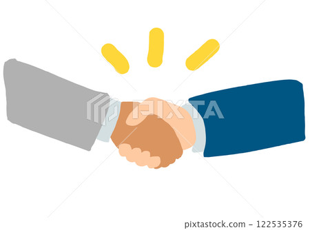 Rough flat illustration of hands in suits shaking hands 122535376