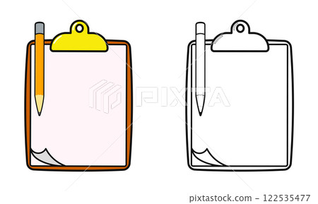 Cute Cartoon Clipboard Bundle Kawaii Hand Drawn Cartoon Illustration Icon. Vector Characters for Coloring and Stationery Design 122535477