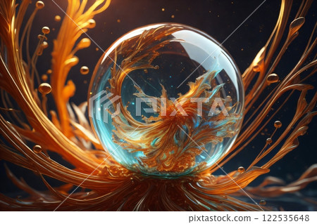 Multicolored background, interplay of shapes on the subject of space, light and energy. Created with generative AI tools 122535648