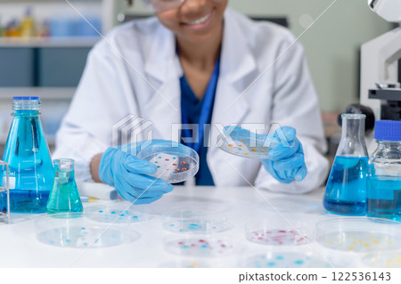 Healthcare professional holding vaccine in laboratory study and analyze scientific sample of  antibody. 122536143