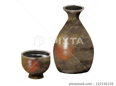 水彩風陶瓷酒杯、酒杯、酒瓶 122536159