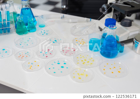 science lab test tubes, lab equipment. 122536171