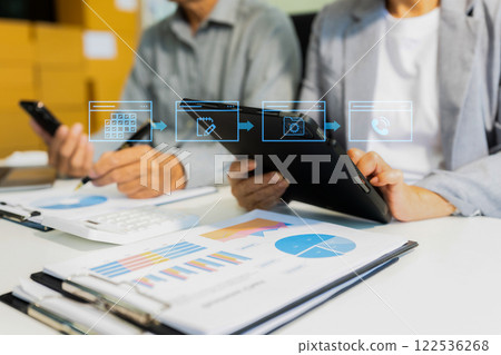 Calendar and agenda scheduling concept. Businessman using digital tablet and Laptop with calendar planner and organizer to plan and reminder, schedule, event planning. 122536268
