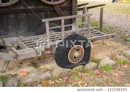 A flat tire on a motorcycle 122536350