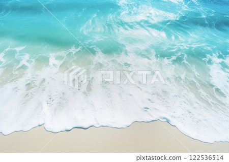 An abstract sandy beach, light blue waves a breathtaking summer vacation background concept banner, ideal for showcasing the natural beauty of the outdoors. Created with generative AI tools 122536514