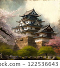 castle surrounded by cherry blossoms 122536643