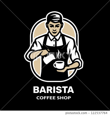 Coffee barista logo on a dark background. Coffee barista logo on a dark background. 122537764