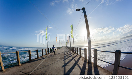 Surfer Walking Pier Jetty Jumping Entry Ocean Surfing Surfer Walking Pier Jetty Jumping Entry Ocean Surfing 122538101