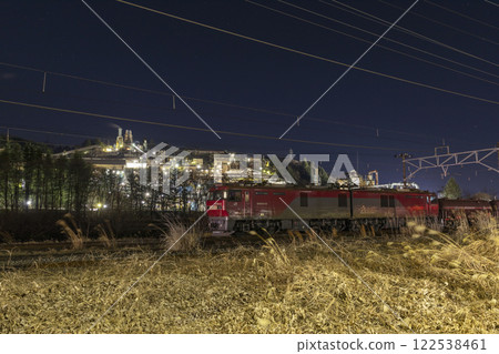Zinc factory night view and freight train 03 122538461