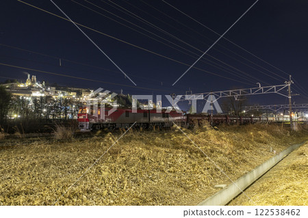 Zinc factory night view and freight train 04 122538462