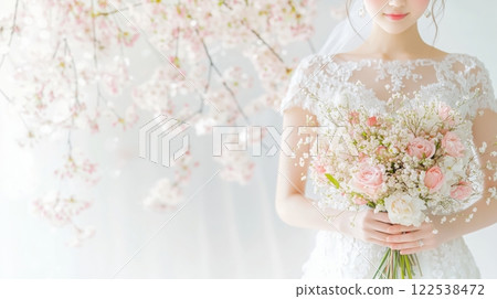 Beautiful bride portrait with cherry blossom motif 122538472