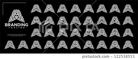 Digital line abstract letter A-Z monogram logo set 122538553