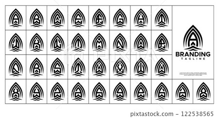 Wave surfing abstract letter A-Z monogram logo set Wave surfing abstract letter A-Z monogram logo set 122538565