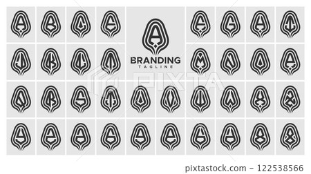 Rounded abstract leaf letter A-Z logo bundle 122538566