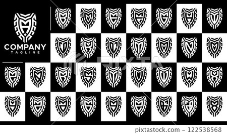 Stripe line shield initial A-Z letter logo set Stripe line shield initial A-Z letter logo set 122538568