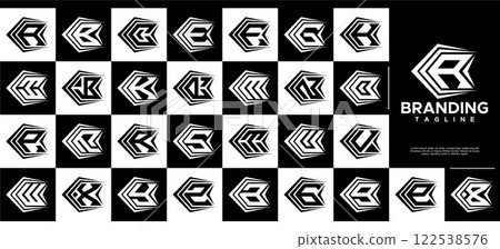 Sharp line arrow sport letter initial A-Z logo set 122538576