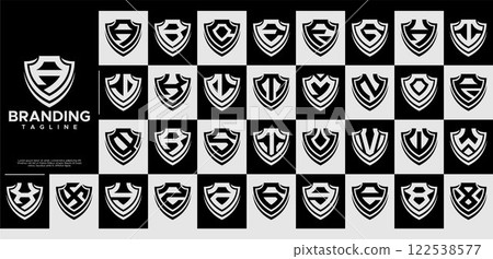 Line security shield letter A-Z initial logo set 122538577