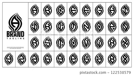 Line hot fire or leaf initial letter A-Z logo set Line hot fire or leaf initial letter A-Z logo set 122538579