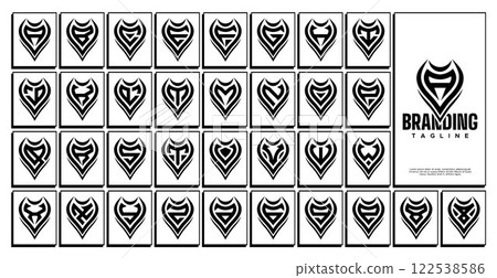 Modern security shield initial letter A-Z logo set Modern security shield initial letter A-Z logo set 122538586