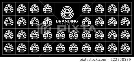 Technology line round triangle letter A-Z logo set 122538589